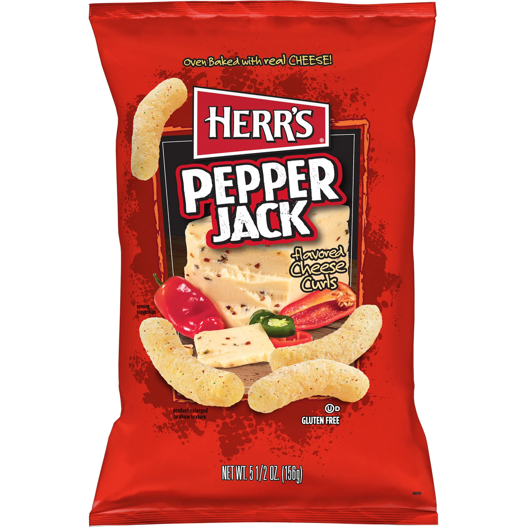Herr's Pepper Jack Cheese Curls.  Huge Bag (156g)